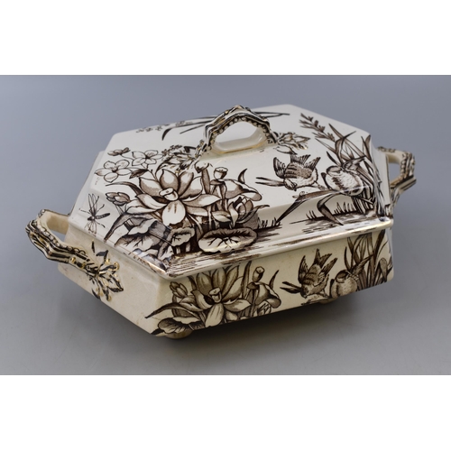 268 - A Vintage Riverside Bird and Floral Brown and Cream Tureen, Approx 16cm Tall