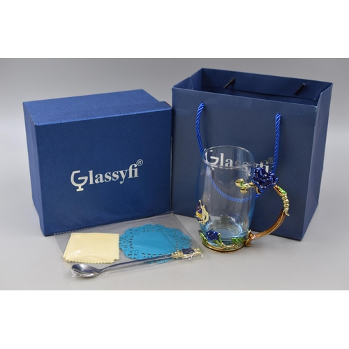 273 - As New, Decorative, Elegant Glass Enamel Tea/Coffee Cup By 'Glassyfi', Decorated With 3D Enamel Butt... 