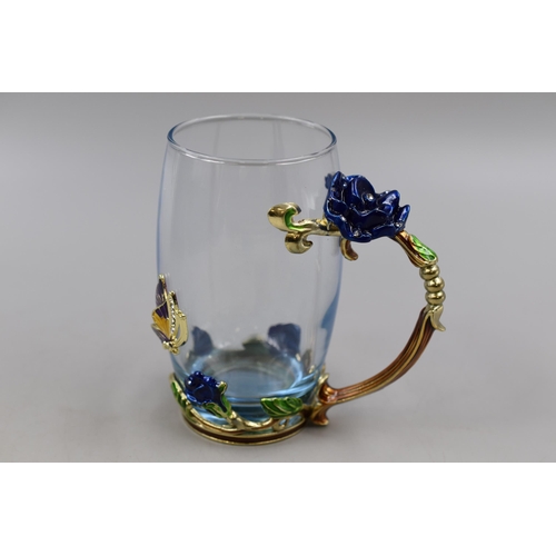 273 - As New, Decorative, Elegant Glass Enamel Tea/Coffee Cup By 'Glassyfi', Decorated With 3D Enamel Butt... 