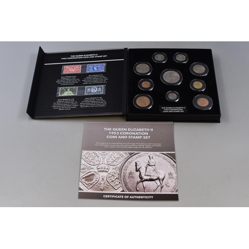 161 - Hattons Queen Elizabeth II 1953 Coronation Coin and Stamp Set Complete with Case and Authenticity