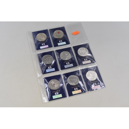 166 - Eight Change Checker Commemorative £5 Coins Including Elton John, The Who, Bowie and More