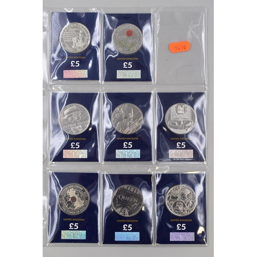 166 - Eight Change Checker Commemorative £5 Coins Including Elton John, The Who, Bowie and More