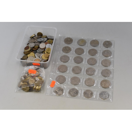 173 - Mixed Selection of Unsorted Coinage with approx 50 Three Pence Coins and a Sheet of Half Crowns and ... 