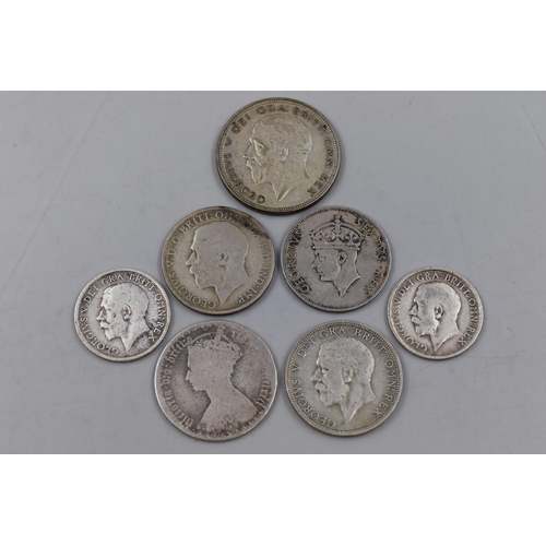 178 - Selection of 7 Victorian, George V and George VI Silver Coinage including Half Crown, Florin, Shilli... 