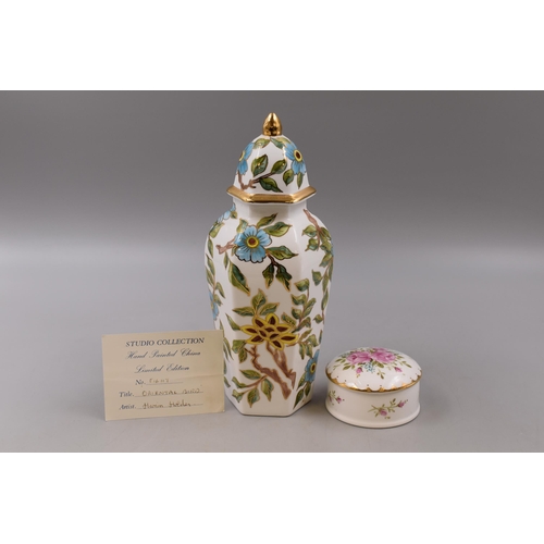 291 - Two Pieces of Handpainted Marion Holden Ceramics To Include Oriental Bird Lidded Ginger Jar (Approx ... 