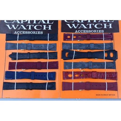 136 - A selection of 24 gents and ladies new leather watch straps in various colours