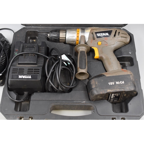 573 - Titan cordless drill for spare and repairs with battery and charger and also a dewalt battery and ch... 