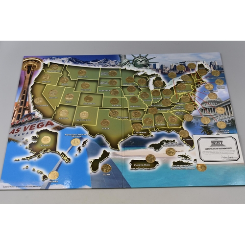 145 - First Commemorative Mint America's State and Territory Map with Gold Plated Quarters and Certificate... 