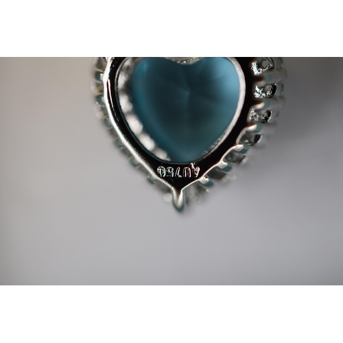 50 - A 925. Silver Necklace Chain With Blue Heart Stoned 18ct White Gold Plated Pendant. In Presentation ... 