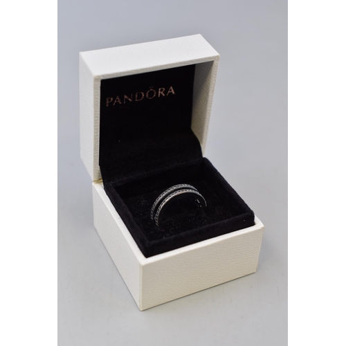 59 - A Pandora Signature Logo Ring, In Presentation Box. Size L/M