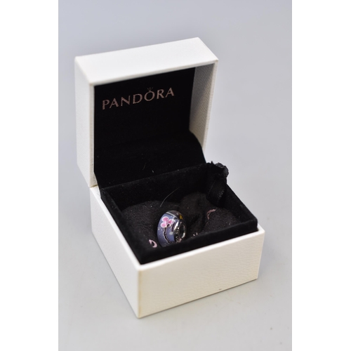 60 - A Pandora 925. Silver Murano Glass Enchanted Garden Charm, With Presentation Box and Pouch