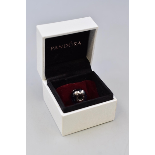 64 - A Pandora x Disney Mickey and Minnie Mouse 925. Silver Murano Glass Charm, With Presentation Box and... 