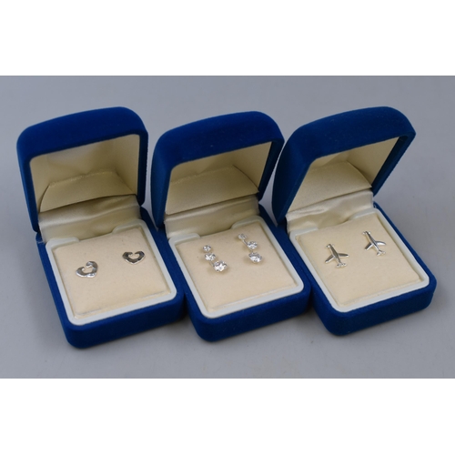 104 - Three Pairs of Silver 925 Earrings Complete in Presentation Boxes