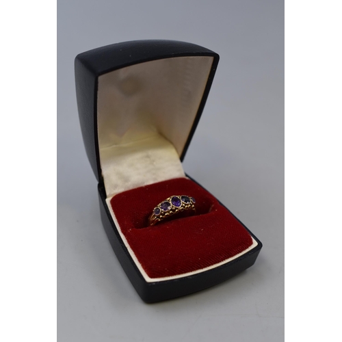 2 - Hallmarked Birmingham 625 (15ct) Gold Amethyst Stoned Ring Complete with Presentation Box