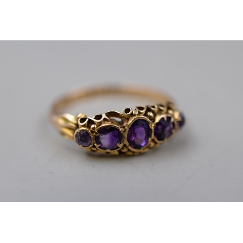 2 - Hallmarked Birmingham 625 (15ct) Gold Amethyst Stoned Ring Complete with Presentation Box