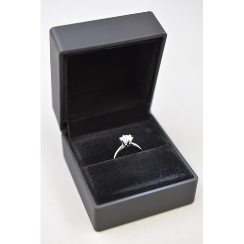 3 - Silver 925, Moissanite Stoned Ring Complete with Light up Presentation Box, Size L