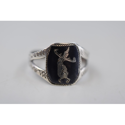 4 - A Vintage Sterling Silver Niello Dancer Adjustable Silver Ring, In Presentation Box