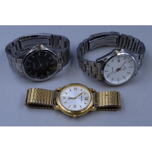 109 - Three Gents Sekonda Quartz Watches To Include Black Dial Watch (Glass AF), White Dial Day/Time, And ... 