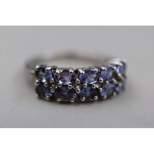 10 - Silver 925 Blue Stoned Ring Size N Complete with Presentation Box