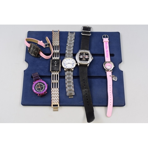 110 - Six Ladies and Gents Watches To Include Hello Kitty, Rip Curl, Berge, And More. Spares or Repairs