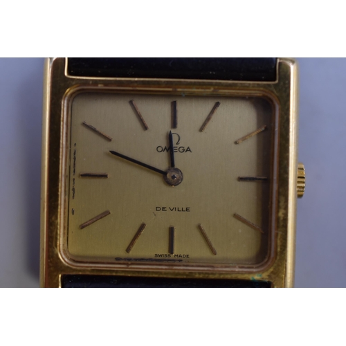 111 - A Gents Omega De Ville Rectangular Gold Tone Dial Mechanical Watch, Spares or Repairs. Not Original ... 