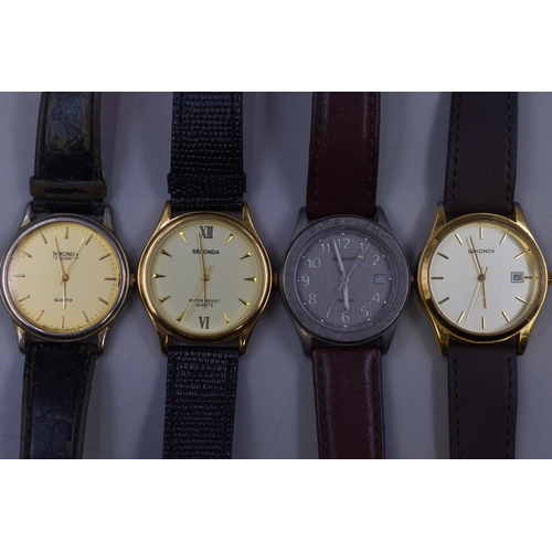 113 - Four Gents Sekonda Quartz Watches To Include Trident, Titanium, And Others. Working