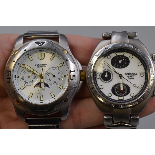 116 - Two Gents Sekonda Quartz Watches To Include Calendar Watch, And Chronograph Tachymeter Watch. Workin... 