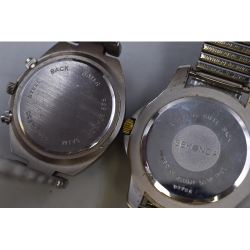 116 - Two Gents Sekonda Quartz Watches To Include Calendar Watch, And Chronograph Tachymeter Watch. Workin... 