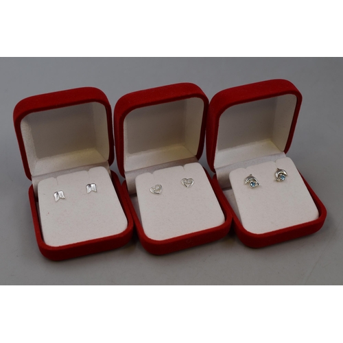 25 - Three Pairs of Silver 925 Earrings Complete with Presentation Boxes