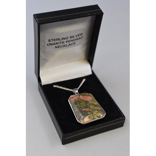 32 - Sterling Silver Unakite Pendant Necklace Complete with Presentation Box