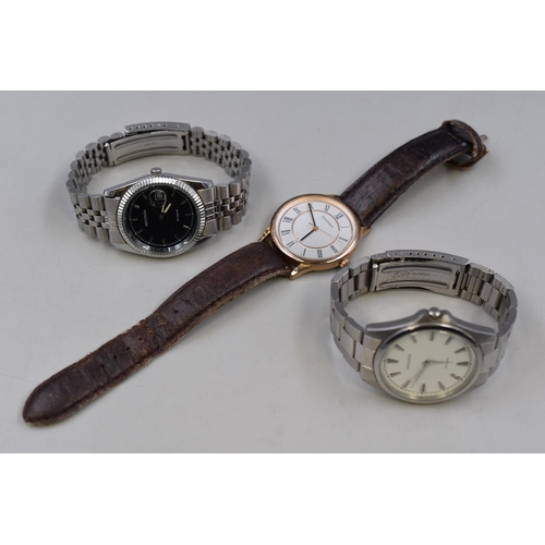 126 - Three Gents Sekonda Watches To Include Black Dial Day/Time Watch, Champagne Dial Watch, And Other. W... 