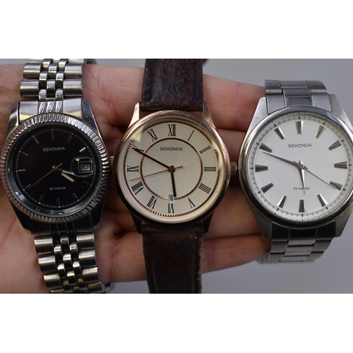 126 - Three Gents Sekonda Watches To Include Black Dial Day/Time Watch, Champagne Dial Watch, And Other. W... 