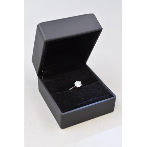 34 - Silver 925, Moissanite Stoned Ring Complete with Light up Presentation Box, Size L