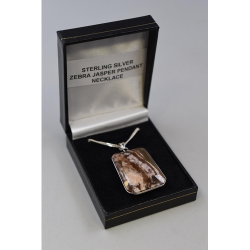 35 - Sterling Silver Zebra Jasper Pendant Necklace Complete with Presentation Box