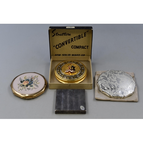 130 - Four Vintage Mirror Compacts To Include Silver Plated Stratton, Ballroom Dancers, And More