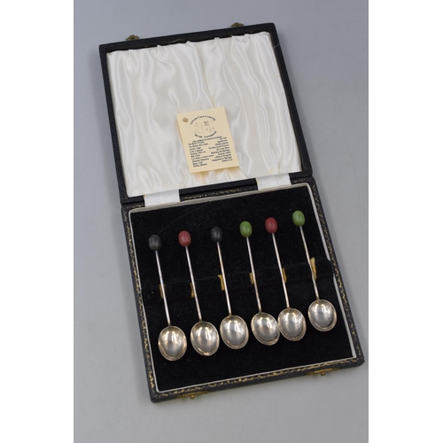 41 - Hallmarked Birmingham Silver Coffee Bean Tea Spoons complete with Presentation Case