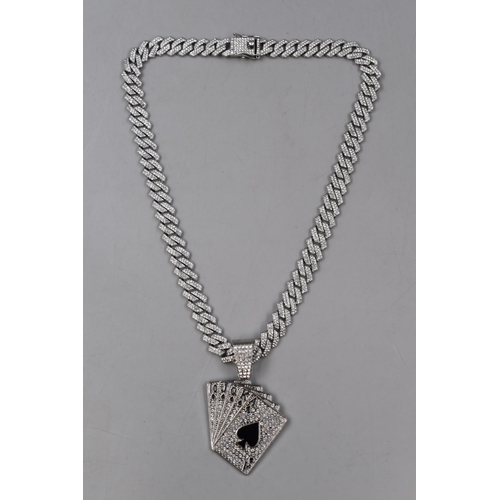 132 - Brand New Chunky Iced Out Cuban Joka Cards Necklace complete with Gift Pouch Perfect Gift