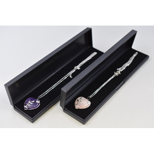 148 - Two Heart Shaped Stone Pendant Necklaces Complete with Presentation Boxes. Chain 22