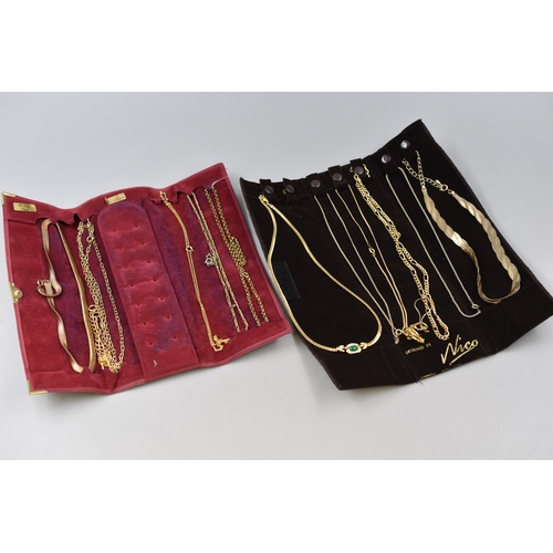 79 - Two Jewellery Wraps Containing Various Gold Tone Necklace Chains