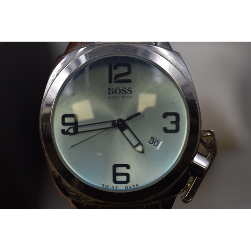 93 - A Hugo Boss Gents Blue Dial Day/Time Watch In Presentation Box, Working