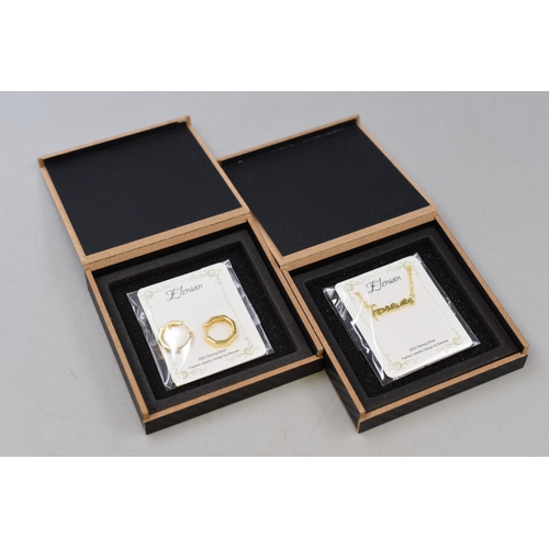 152 - Elensan Jewelery Silver 925 Pair of Hoop Earrings and Forever Pendant Necklace in Presentation Boxes