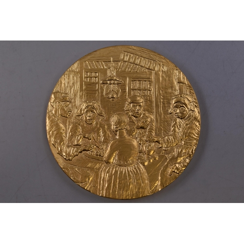 159 - Franklin Mint Gold Plated Vincent Van Gogh Medallion entitled The Potato Eaters (6cm Dia)