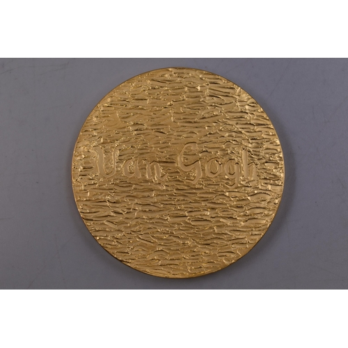 159 - Franklin Mint Gold Plated Vincent Van Gogh Medallion entitled The Potato Eaters (6cm Dia)