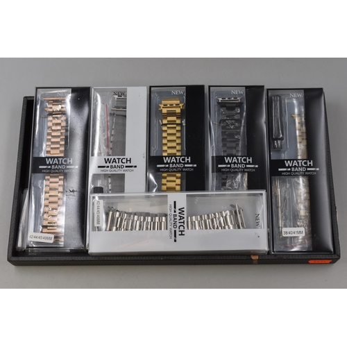 157 - Collection of steel watch straps - 38/49mm 6 boxes with all containing two watch bands (these straps... 