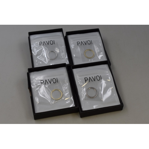 151 - Four New Pavoi Eternity Rings, Two Size L and Two Size O, Complete with Presentation Boxes