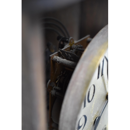 363 - 1930's oak cased wall clock with pendulum (32 x 13 x 6)