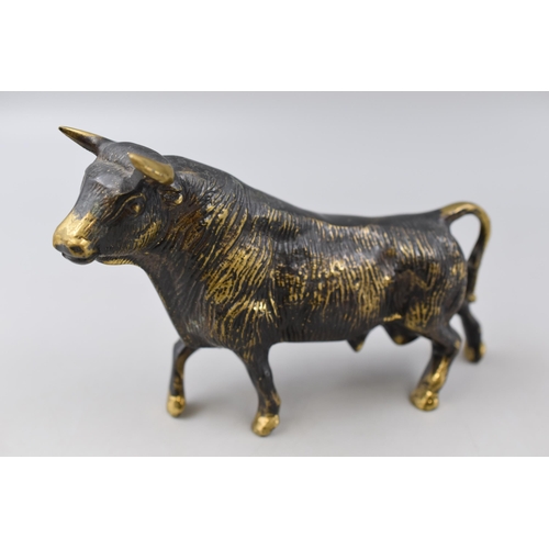 205 - A Solid Brass Bull Figure, Approx 13cm Tall