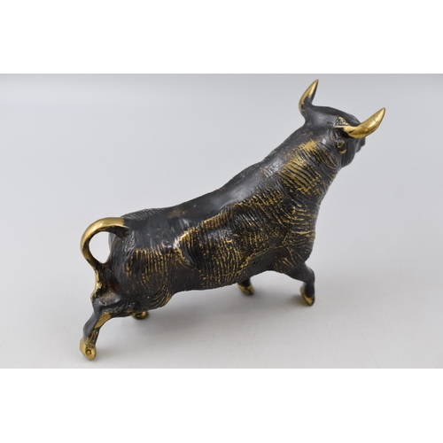 205 - A Solid Brass Bull Figure, Approx 13cm Tall