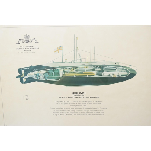 369 - Framed and Glazed Official Royal Navy Submarine Museum Print Showing a Cut Away Picture of The Royal... 