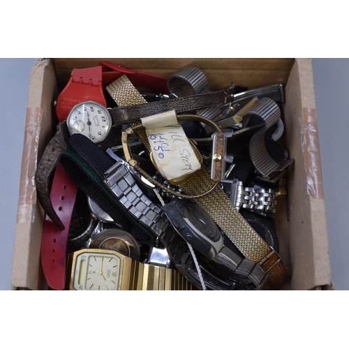 182 - A Selection of Unsorted Spares or Repairs Watches. Includes Citizen, Services Sports, Swatch, And Mo... 